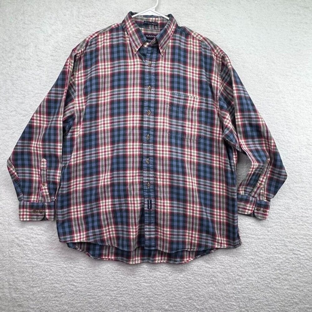 Gant USA Shirt Adult X Large Plaid Blue Red Montana Twill Long‎ Sleeve Mens